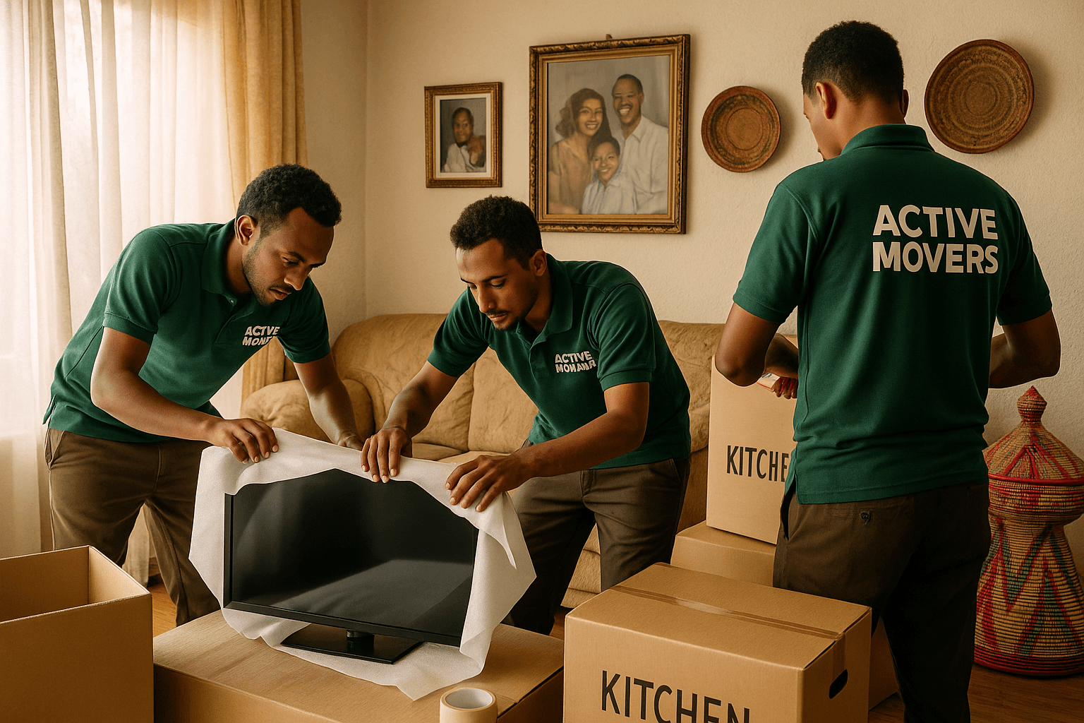 Professional moving service with truck and team