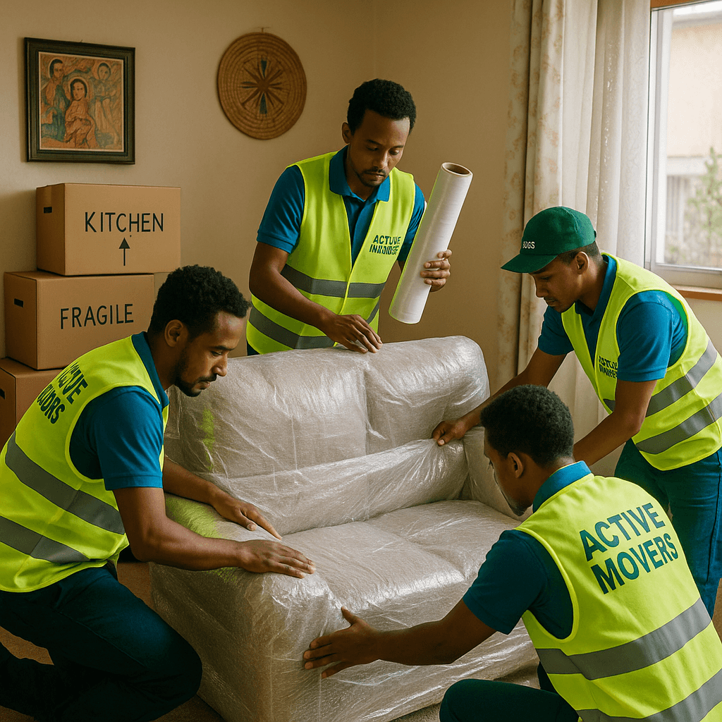 Office furniture being moved by professional team