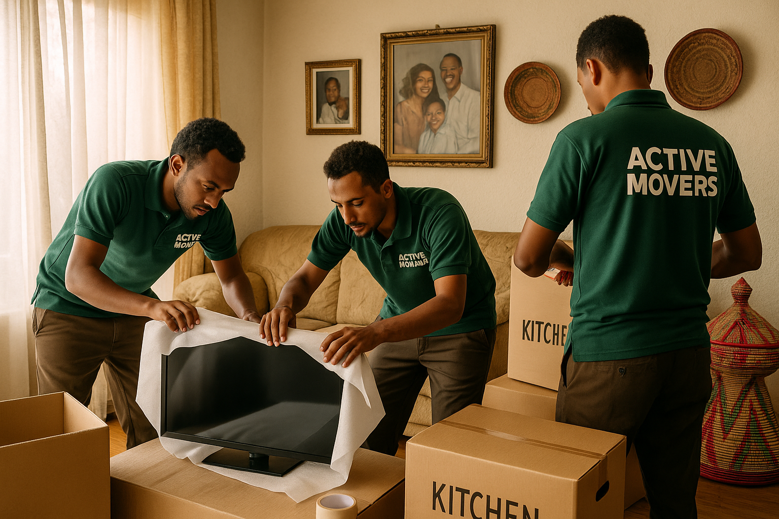 Professional moving service with truck and team